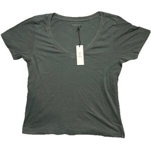 Unsubscribed V-Neck Slub Knit Short Sleeve T-Shirt USA Pine Green Size XS NWT